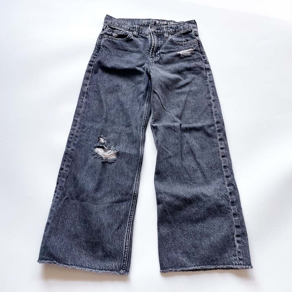 Girls Gap Black Gray Wide Leg Low Stride Jeans Size 8